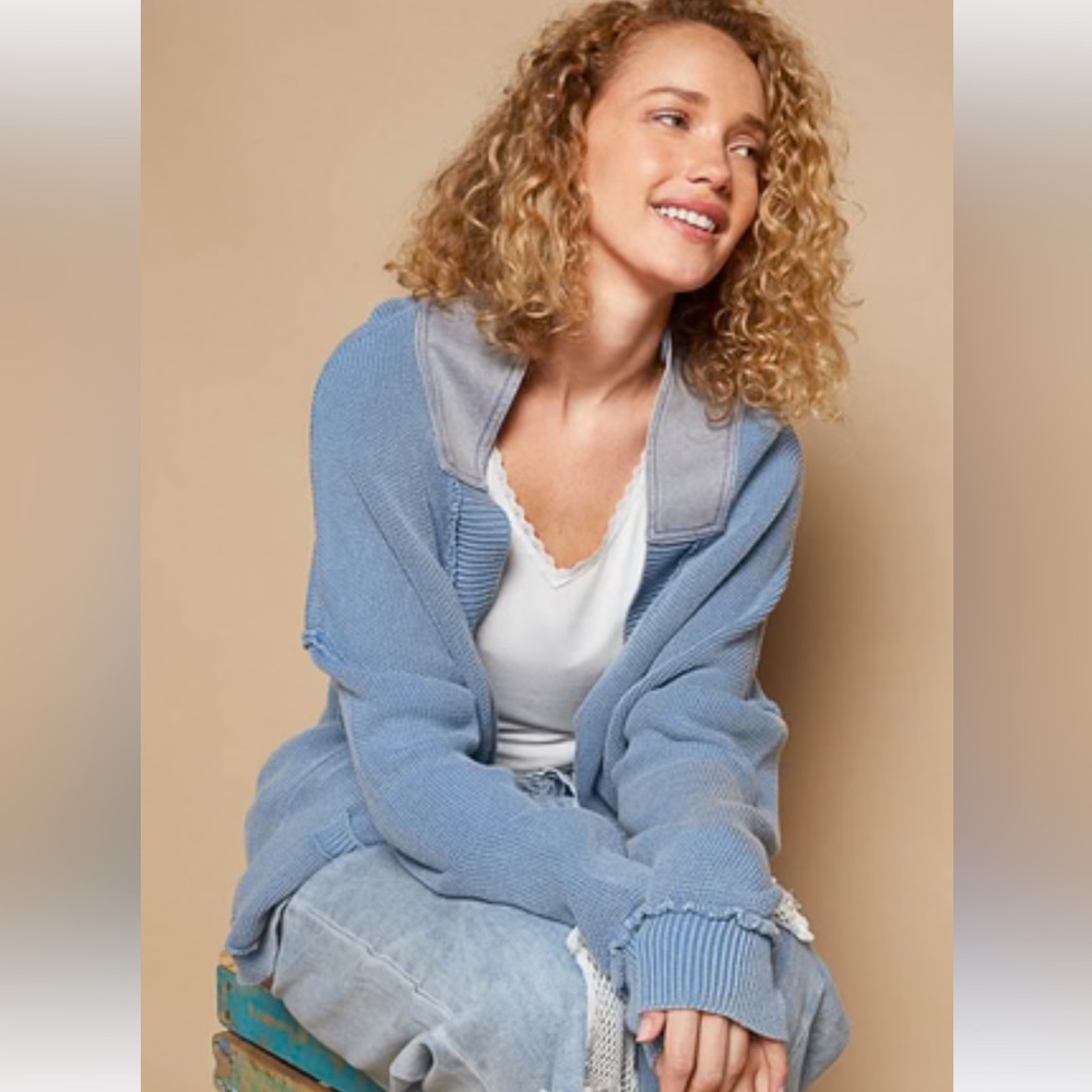 POL Vintage wash long sleeve knit cardigan